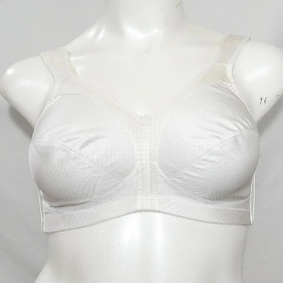 42C Exquisite Form 2558 Jacquard Satin Divided Cup Wire Free Bra White NWOT - Picture 1 of 5
